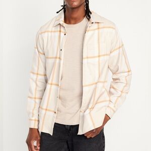 Old Navy Men's Cream Plaid Cozy-Lined Shacket Button Front Jacket Size L & M NWT
